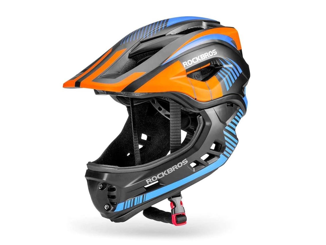 Capacete infantil para ciclismo Rockbros TT-32SOBL-S com queixeira removível, tamanho P - Preto e la