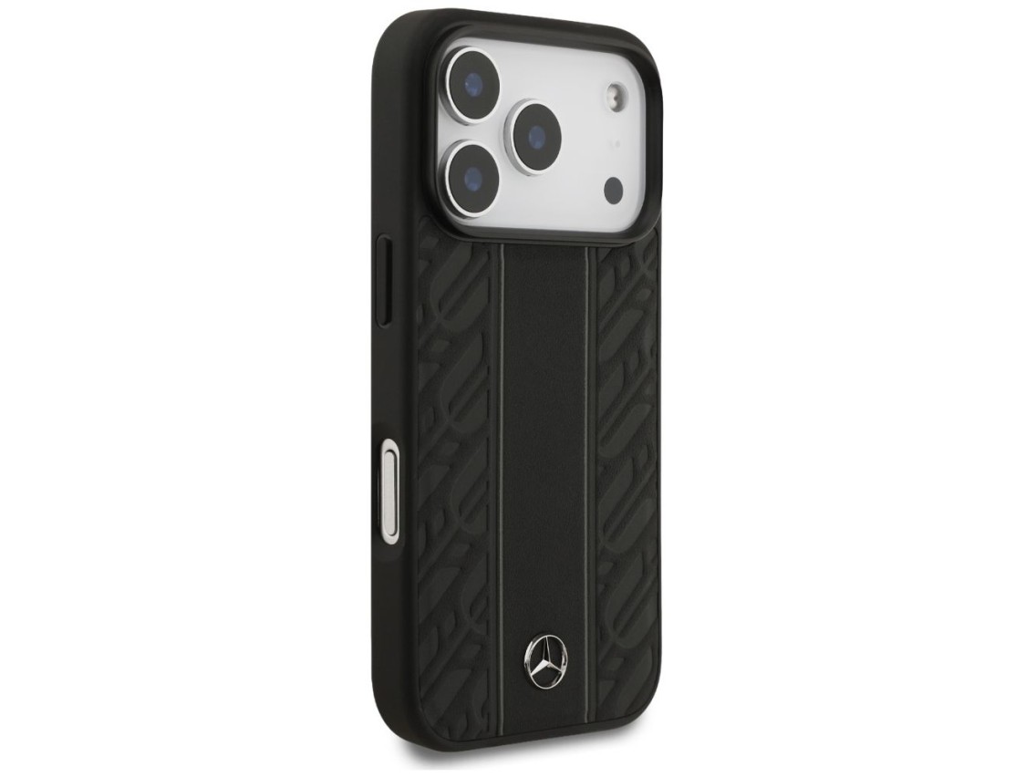 Funda Mercedes de piel con estampado de hojas de laurel y rayas MagSafe para iPhone 17 Pro - Negra