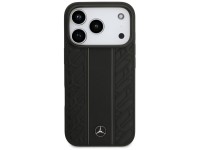 Capa MagSafe Mercedes em couro com listras de folhas de louro para iPhone 17 Pro - Preta