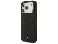 Capa MagSafe Mercedes em couro com listras de folhas de louro para iPhone 17 Pro - Preta