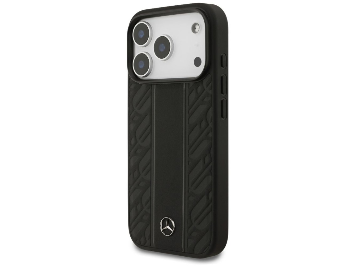 Funda Mercedes de piel con estampado de hojas de laurel y rayas MagSafe para iPhone 17 Pro - Negra