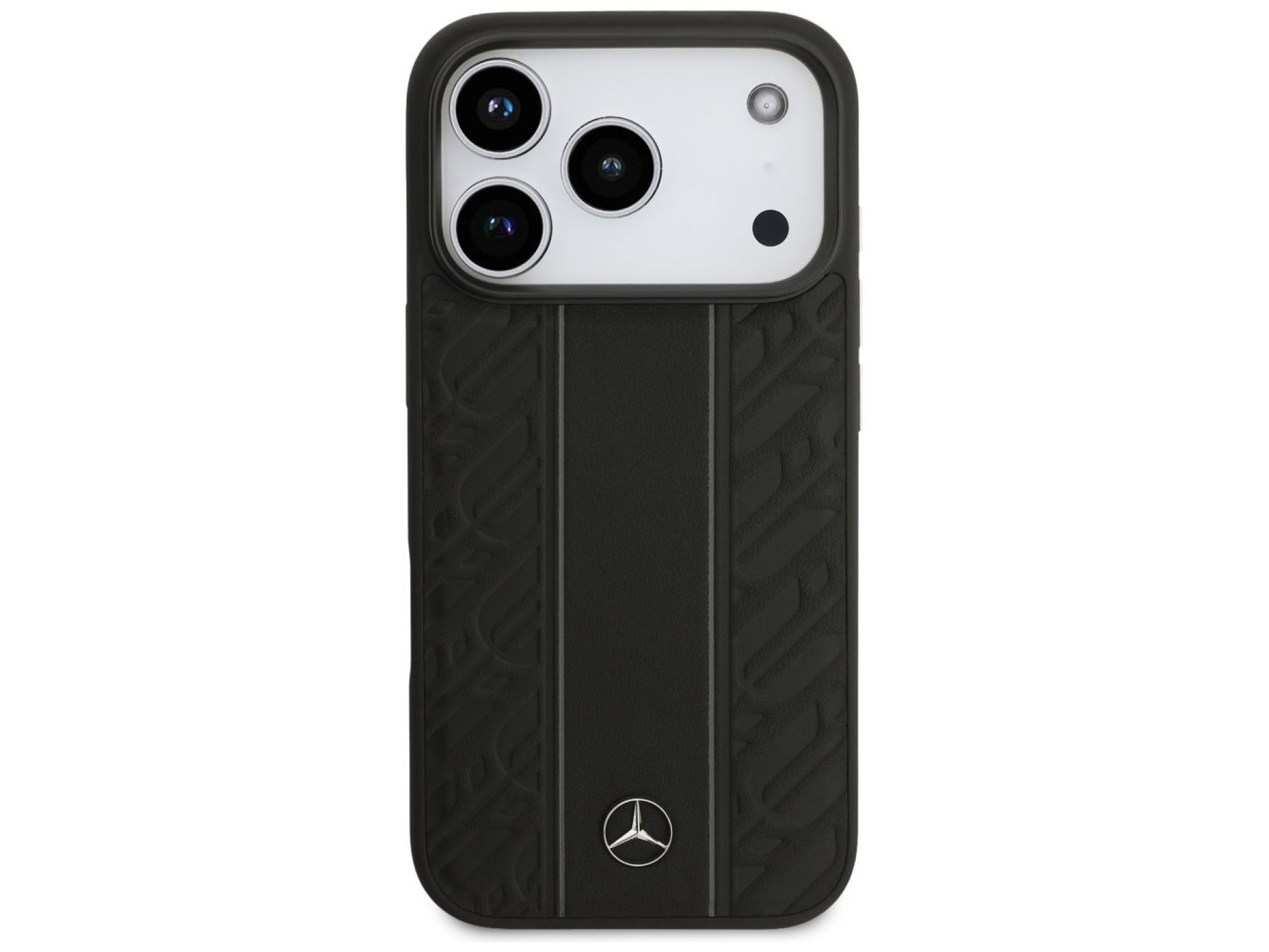 Capa MagSafe Mercedes em couro com listras de folhas de louro para iPhone 17 Pro - Preta