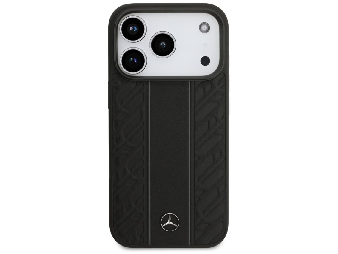 Funda Mercedes de piel con estampado de hojas de laurel y rayas MagSafe para iPhone 17 Pro - Negra
