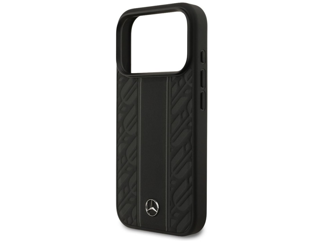 Funda Mercedes de piel con estampado de hojas de laurel y rayas MagSafe para iPhone 17 Pro - Negra