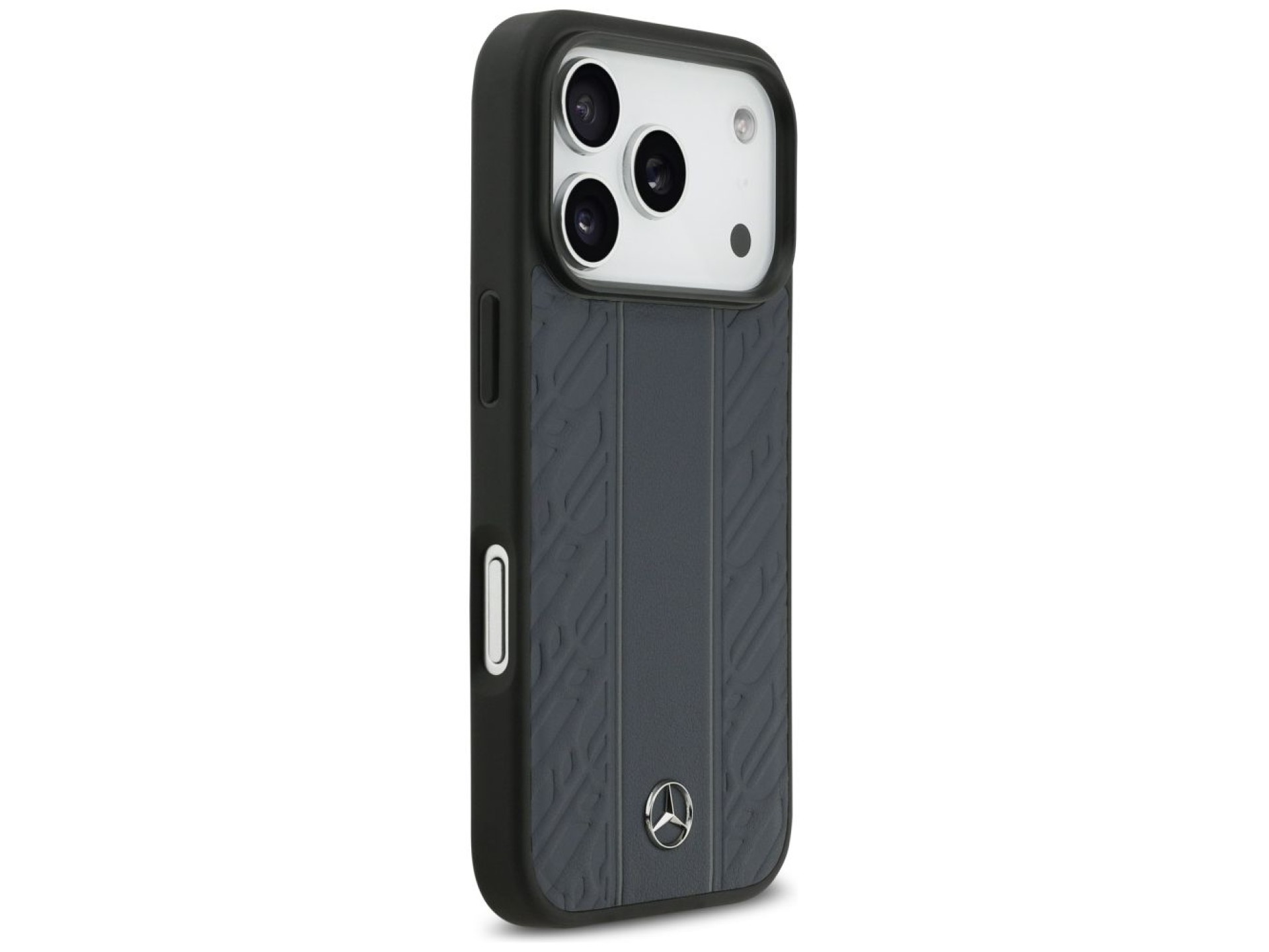 Funda Mercedes de piel con estampado de hojas de laurel y rayas MagSafe para iPhone 17 Pro - Azul