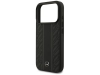 Capa MagSafe Mercedes em couro com listras de folhas de louro para iPhone 17 Pro - Preta