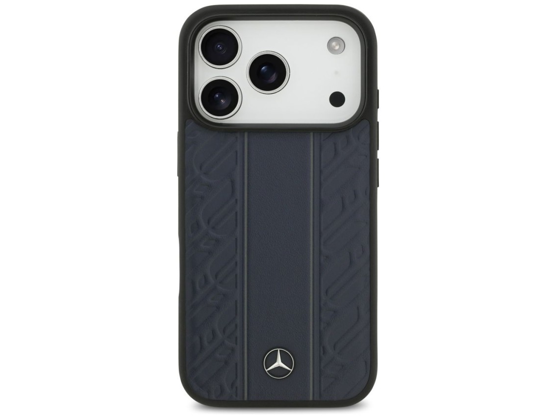 Capa MagSafe Mercedes em couro com listras de folhas de louro para iPhone 17 Pro - Azul