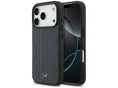 Funda Mercedes de piel con estampado de hojas de laurel y rayas MagSafe para iPhone 17 Pro - Azul