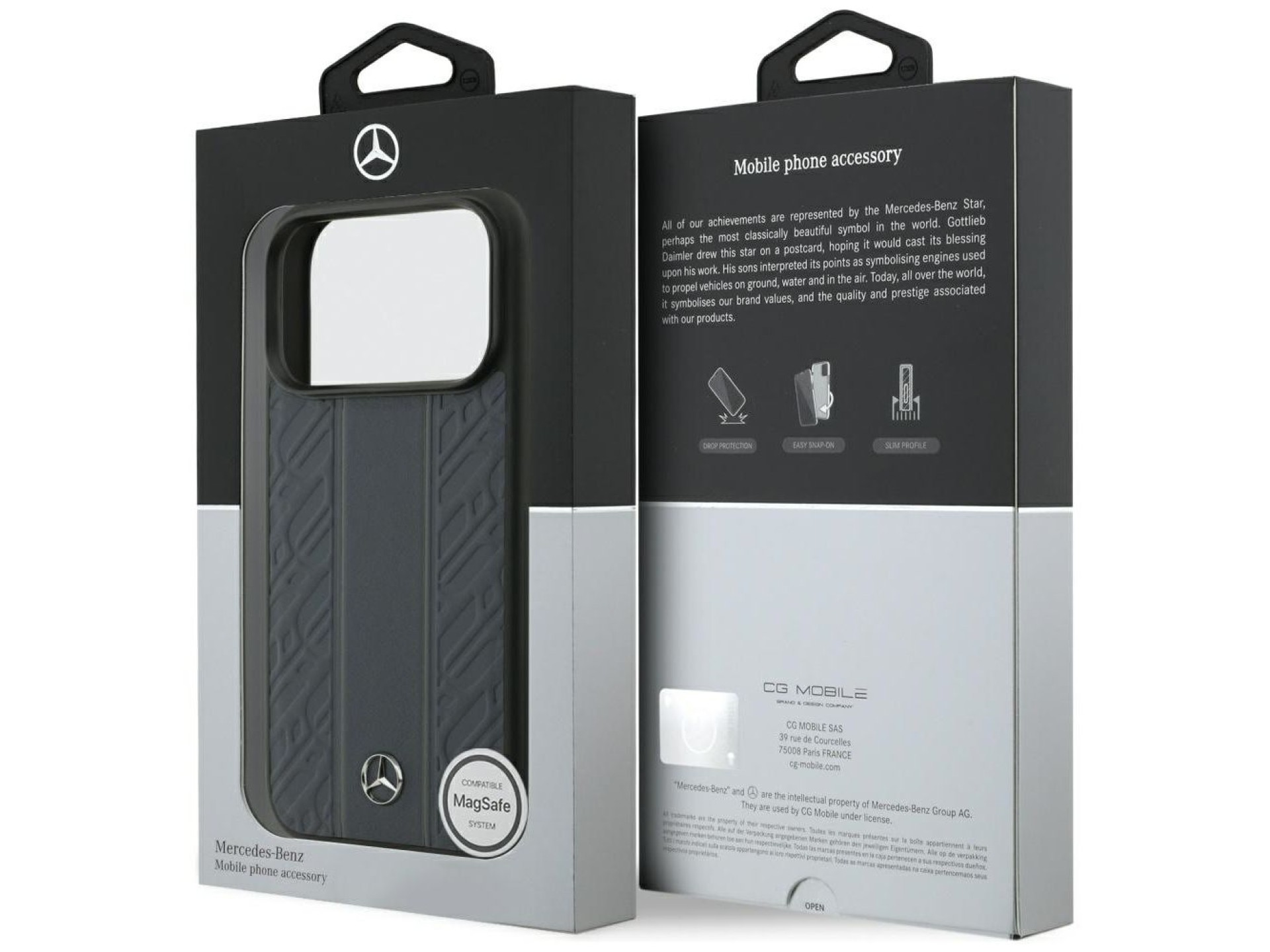 Capa MagSafe Mercedes em couro com listras de folhas de louro para iPhone 17 Pro - Azul