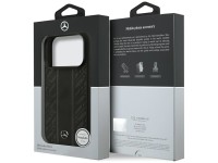 Capa MagSafe Mercedes em couro com listras de folhas de louro para iPhone 17 Pro - Preta