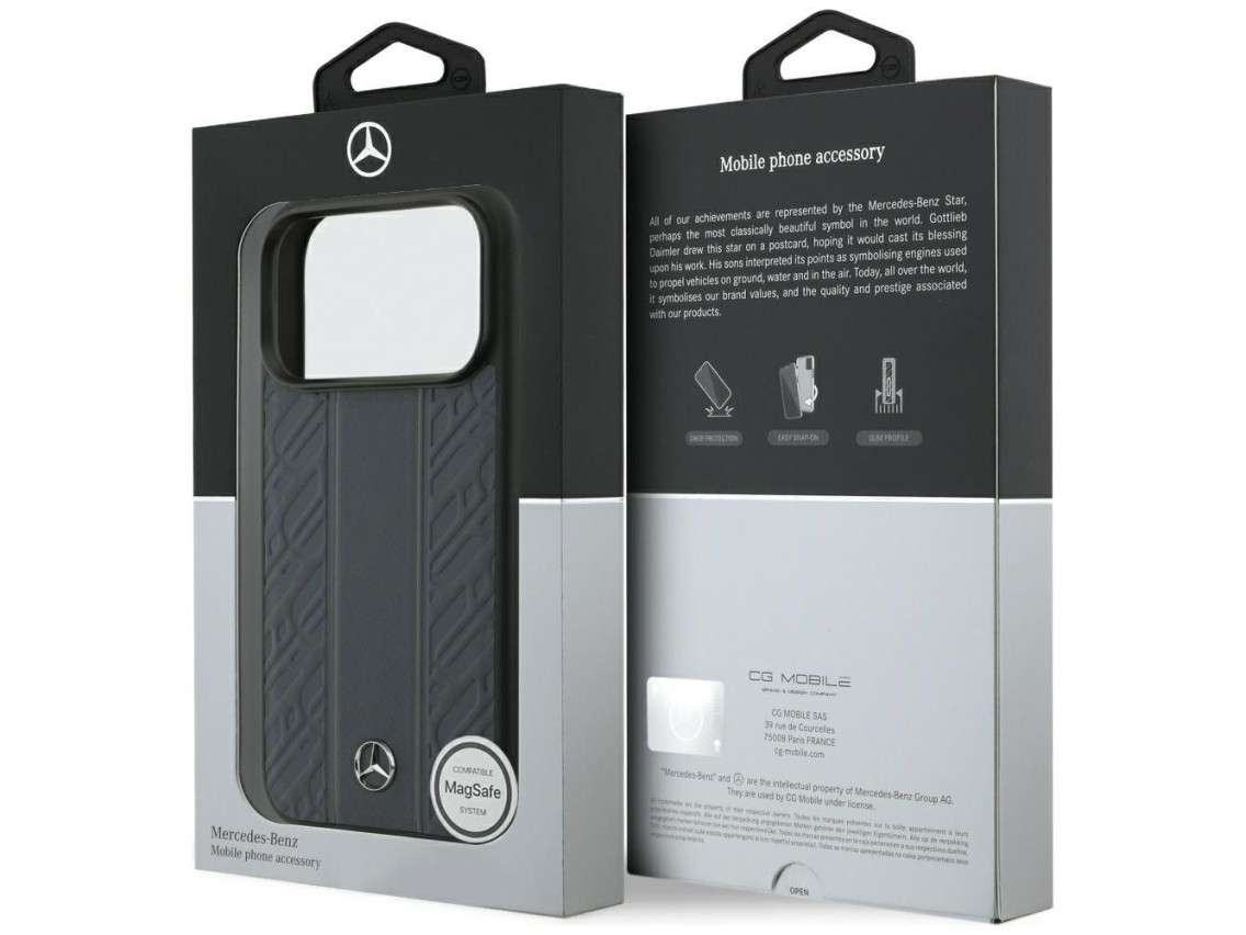 Capa MagSafe Mercedes em couro com listras de folhas de louro para iPhone 17 Pro - Azul