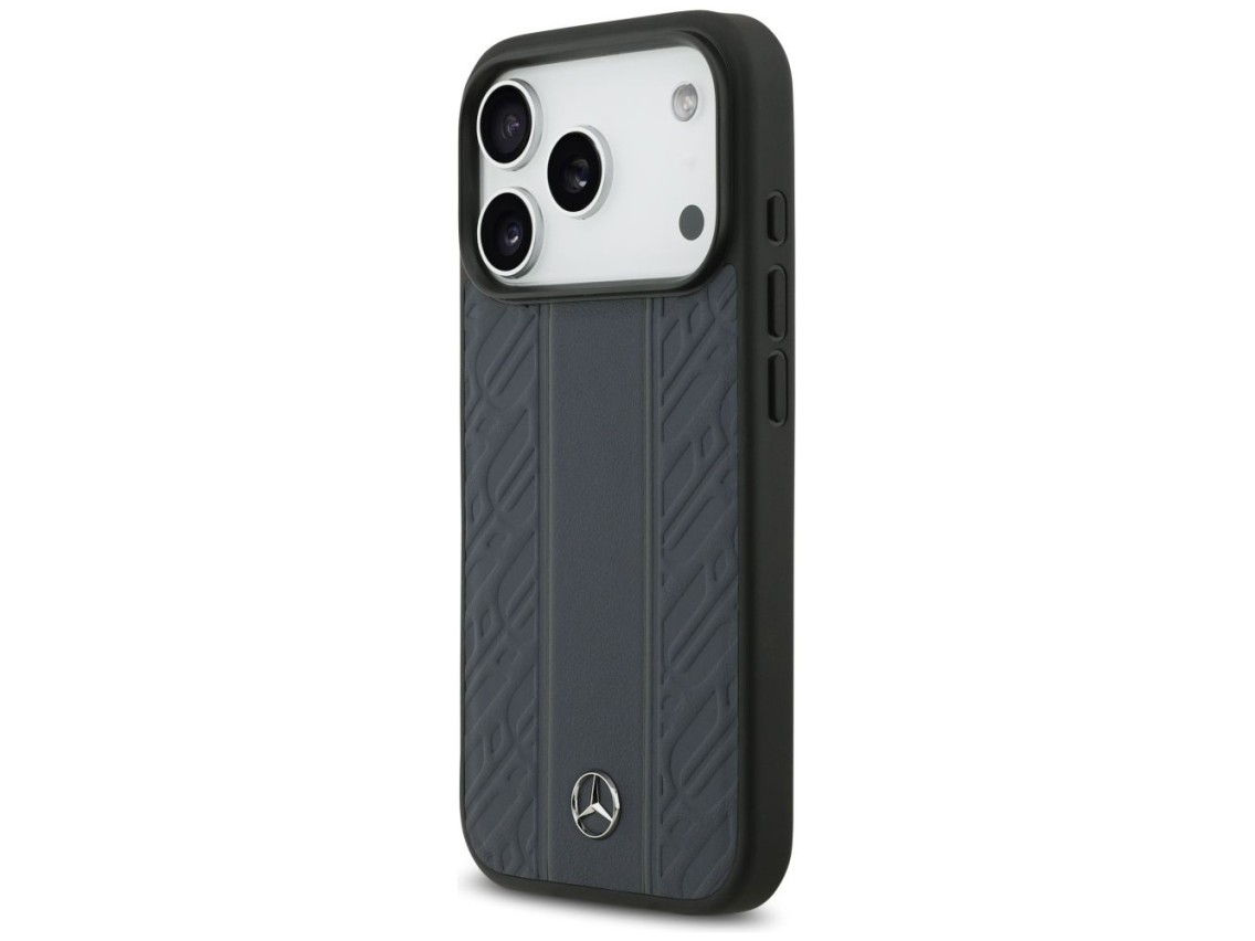 Capa MagSafe Mercedes em couro com listras de folhas de louro para iPhone 17 Pro - Azul