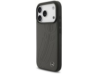 Capa MagSafe Mercedes em couro com estampa de folhas de louro para iPhone 17 Pro - Preta e Cinza
