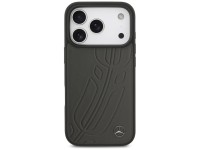 Capa MagSafe Mercedes em couro com estampa de folhas de louro para iPhone 17 Pro - Preta e Cinza