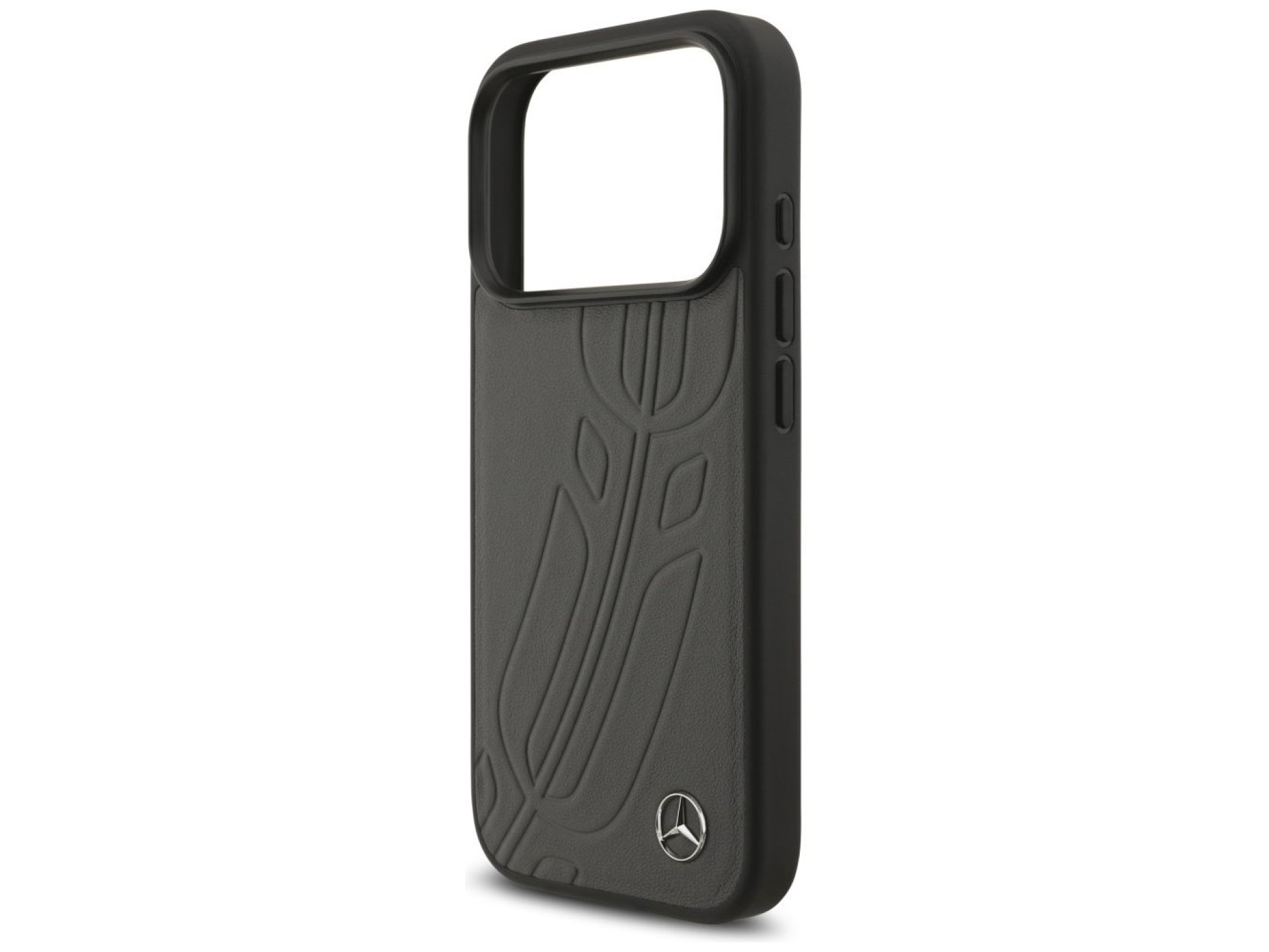 Capa MagSafe Mercedes em couro com estampa de folhas de louro para iPhone 17 Pro - Preta e Cinza