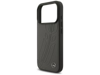 Capa MagSafe Mercedes em couro com estampa de folhas de louro para iPhone 17 Pro - Preta e Cinza