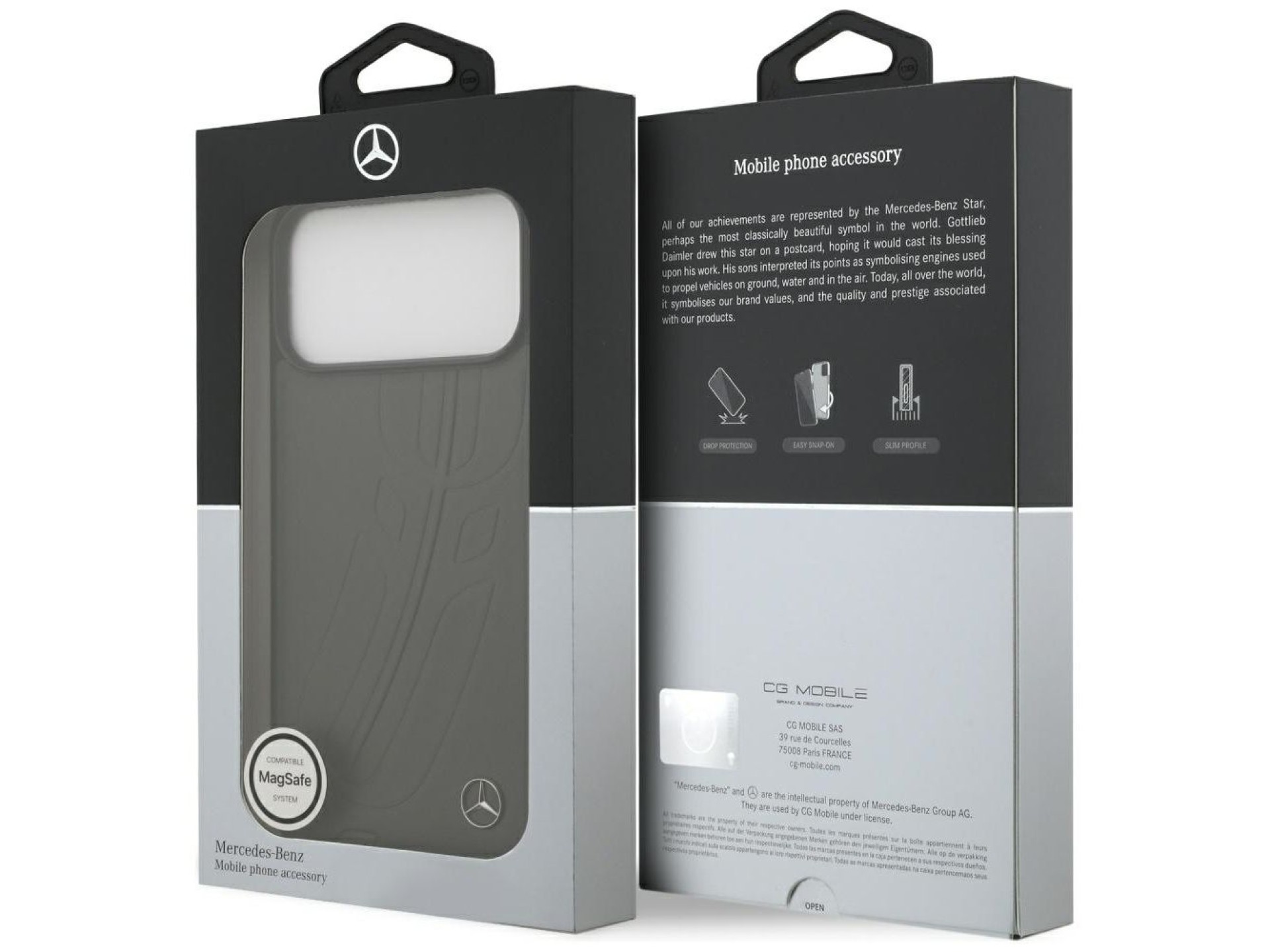 Funda Mercedes Leather Large Laurel Leave MagSafe para iPhone 17 Pro Max - Negro y gris
