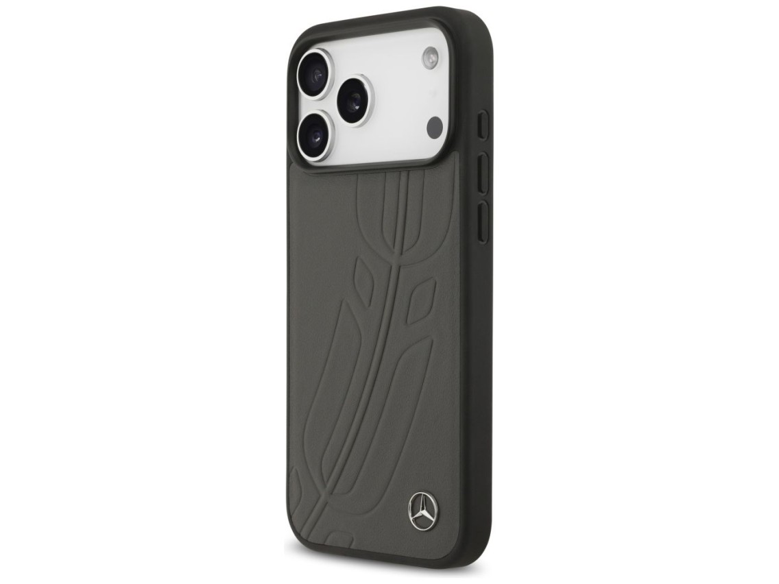 Funda Mercedes Leather Large Laurel Leave MagSafe para iPhone 17 Pro Max - Negro y gris