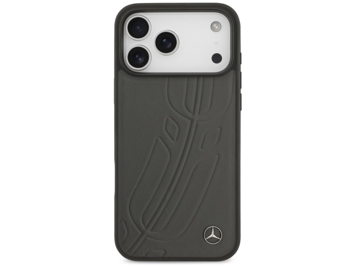 Funda Mercedes Leather Large Laurel Leave MagSafe para iPhone 17 Pro Max - Negro y gris