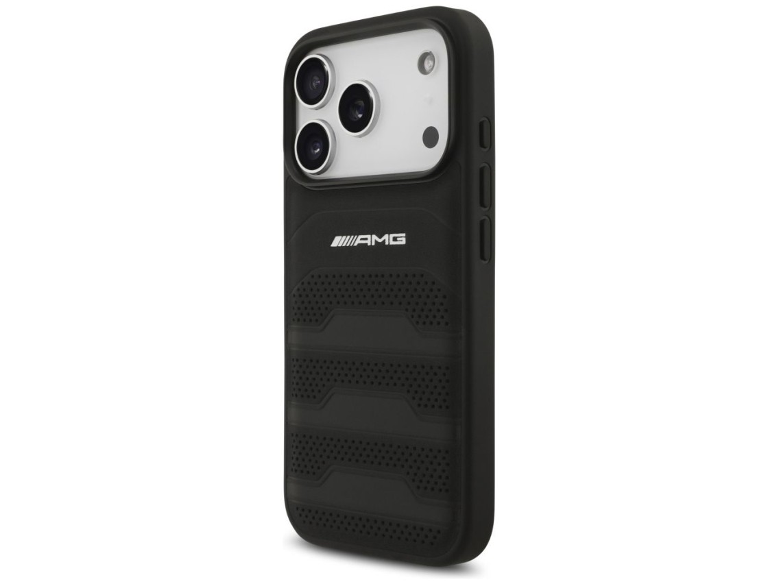Capa AMG em couro com logotipo em relevo para iPhone 17 Pro - Preta
