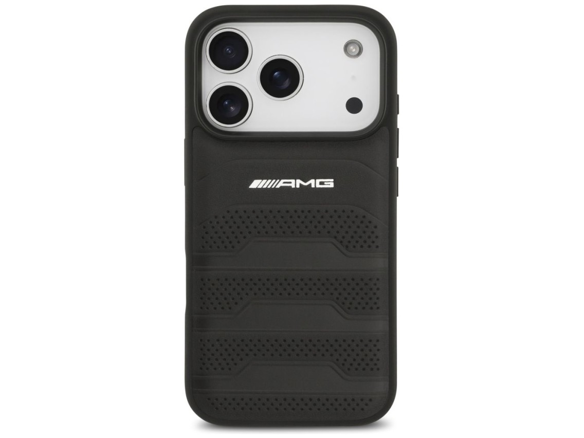 Capa AMG em couro com logotipo em relevo para iPhone 17 Pro - Preta