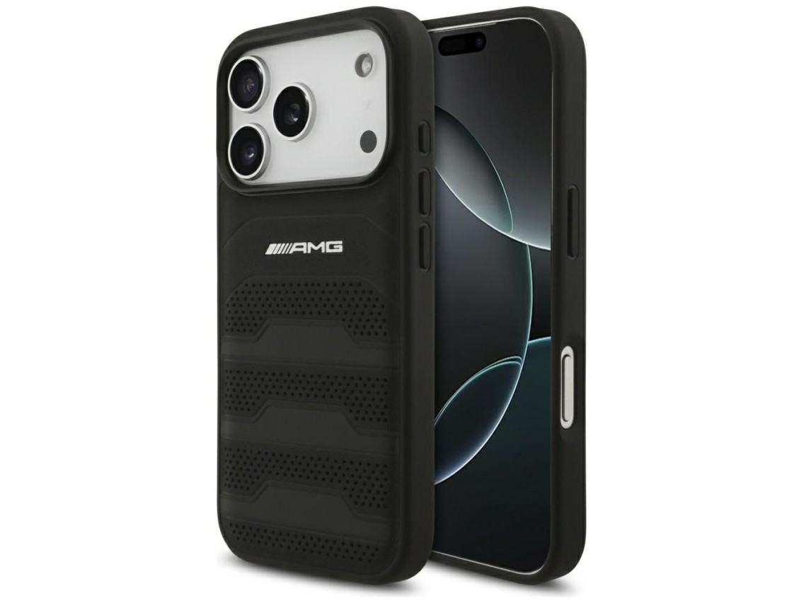 Capa AMG em couro com logotipo em relevo para iPhone 17 Pro - Preta