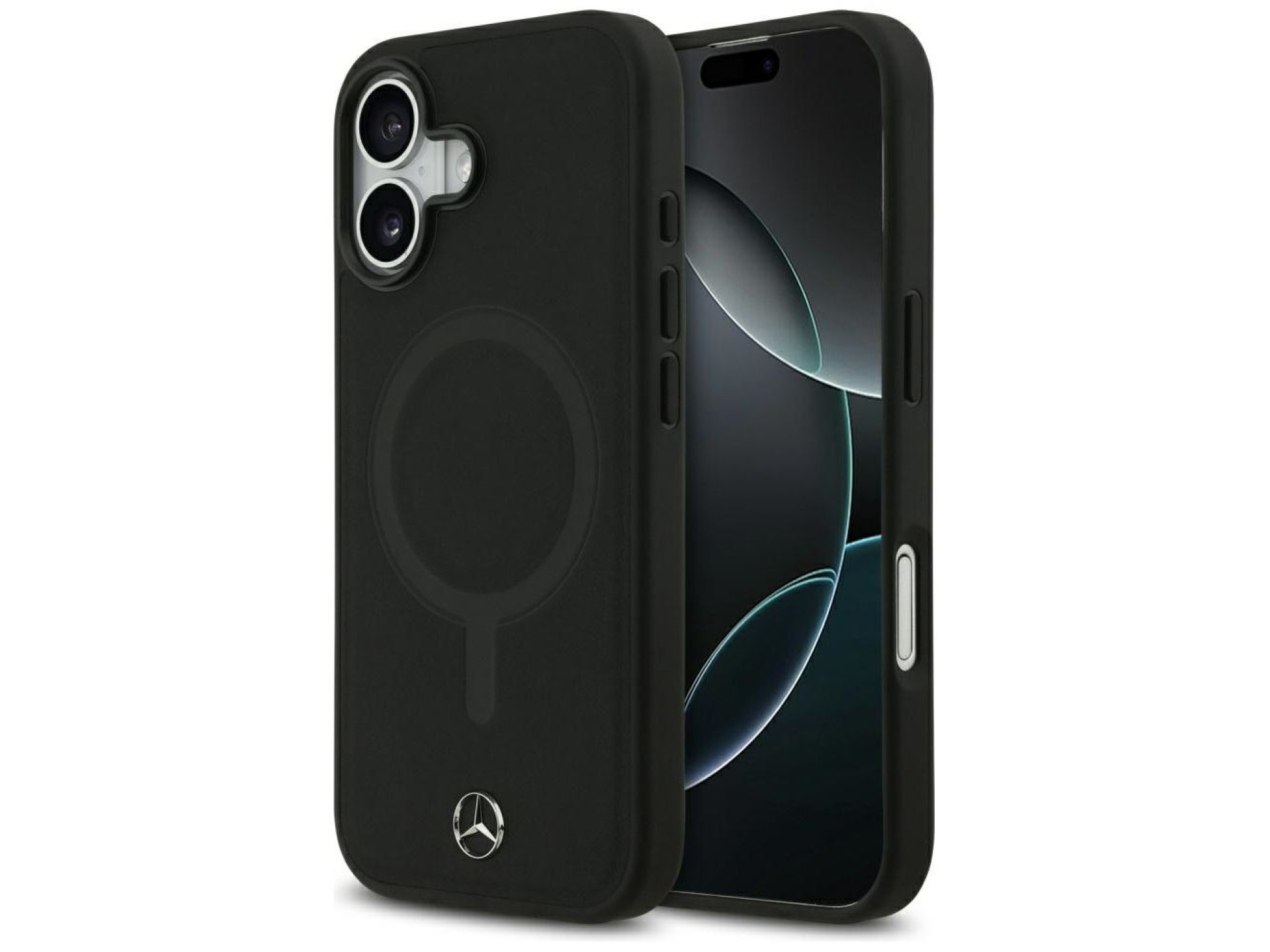 Capa MagSafe Mercedes em couro liso para iPhone 17 - preta