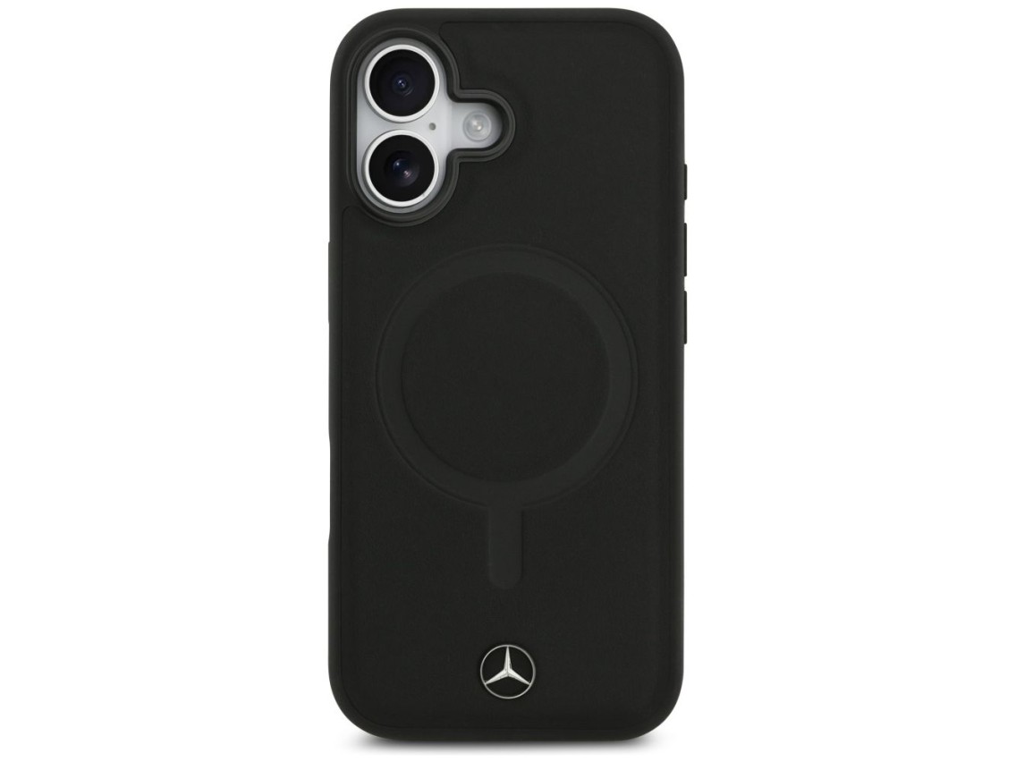 Capa MagSafe Mercedes em couro liso para iPhone 17 - preta