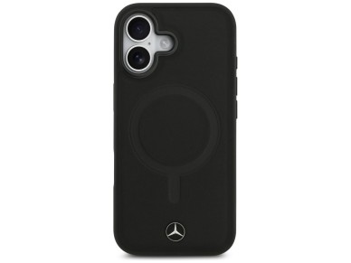 Capa MagSafe Mercedes em couro liso para iPhone 17 - preta Capa MagSafe Mercedes em couro liso para iPhone 17 - preta