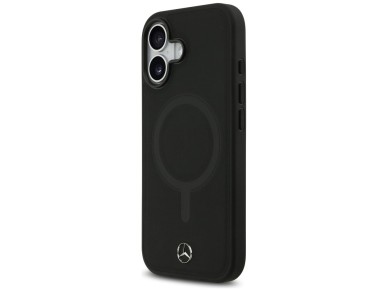 Capa MagSafe Mercedes em couro liso para iPhone 17 - preta Capa MagSafe Mercedes em couro liso para iPhone 17 - preta