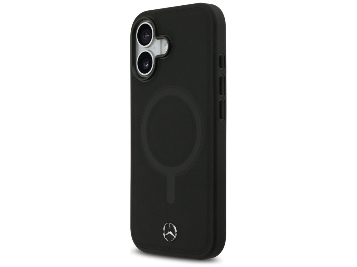 Capa MagSafe Mercedes em couro liso para iPhone 17 - preta