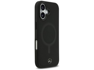 Capa MagSafe Mercedes em couro liso para iPhone 17 - preta Capa MagSafe Mercedes em couro liso para iPhone 17 - preta
