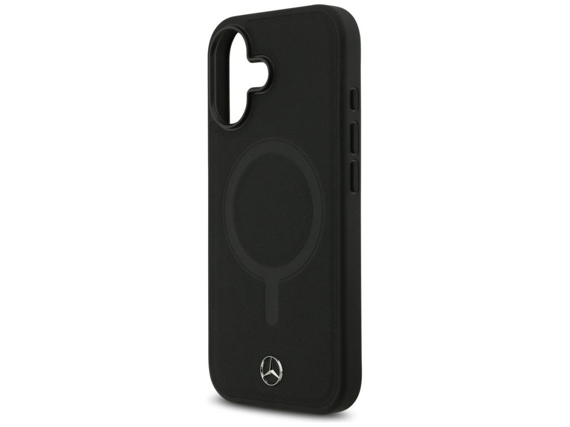 Capa MagSafe Mercedes em couro liso para iPhone 17 - preta