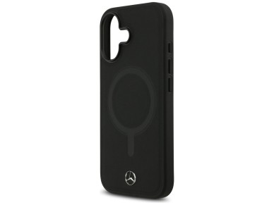Capa MagSafe Mercedes em couro liso para iPhone 17 - preta Capa MagSafe Mercedes em couro liso para iPhone 17 - preta