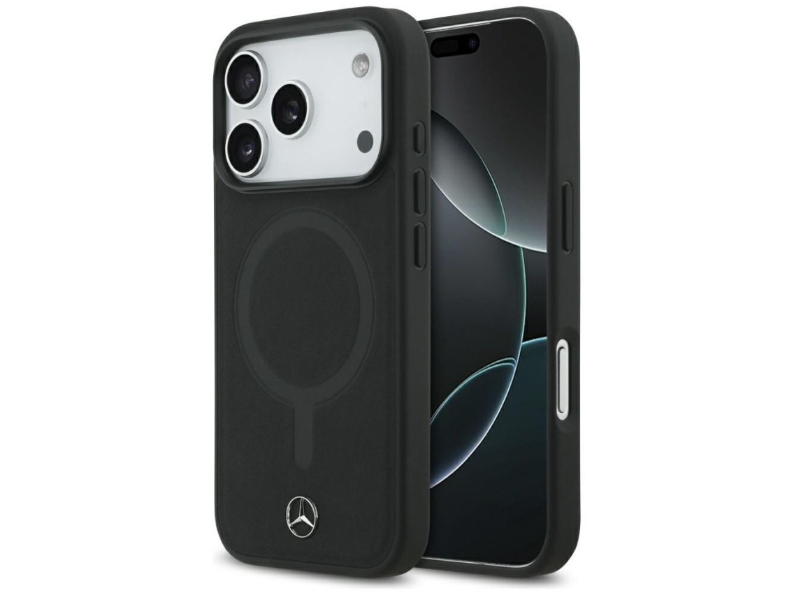 Mercedes Plain Smooth Leather MagSafe Case for iPhone 17 Pro - Black