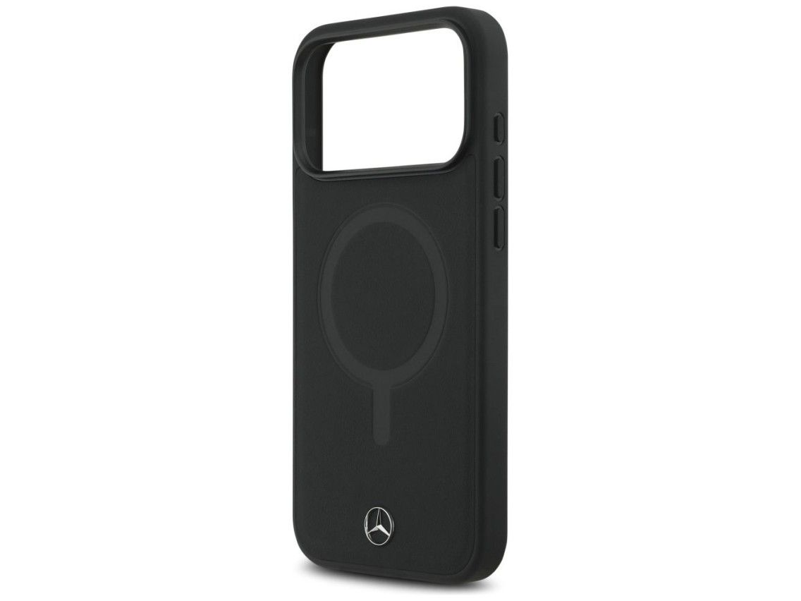 Capa MagSafe Mercedes em couro liso para iPhone 17 Pro Max - Preta