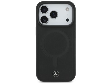 Capa MagSafe Mercedes em couro liso para iPhone 17 Pro - Preta Capa MagSafe Mercedes em couro liso para iPhone 17 Pro - Preta