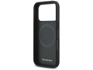Capa MagSafe Mercedes em couro liso para iPhone 17 Pro - Preta Capa MagSafe Mercedes em couro liso para iPhone 17 Pro - Preta