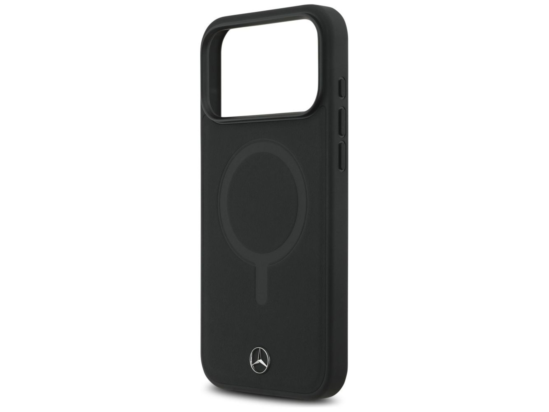 Capa MagSafe Mercedes em couro liso para iPhone 17 Pro Max - Preta