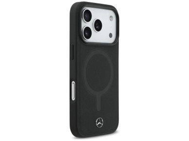 Capa MagSafe Mercedes em couro liso para iPhone 17 Pro - Preta Capa MagSafe Mercedes em couro liso para iPhone 17 Pro - Preta