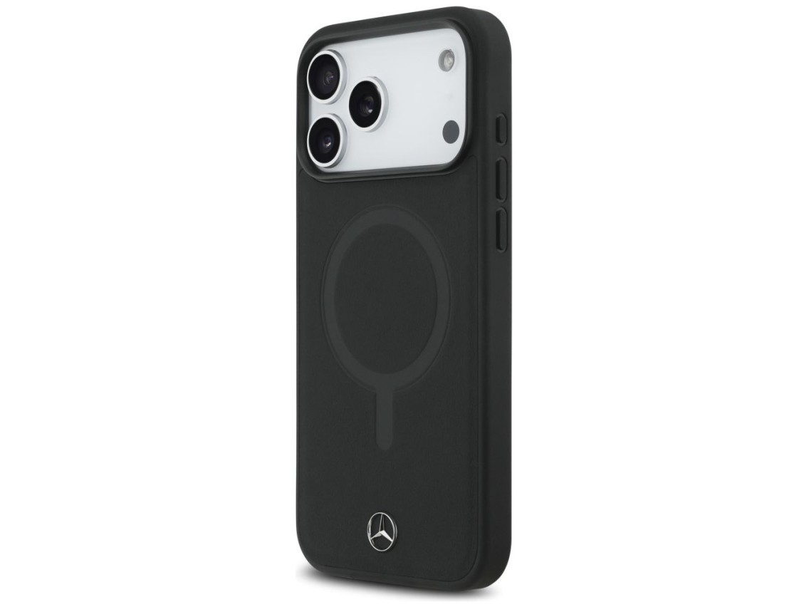 Capa MagSafe Mercedes em couro liso para iPhone 17 Pro Max - Preta