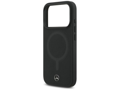 Capa MagSafe Mercedes em couro liso para iPhone 17 Pro - Preta Capa MagSafe Mercedes em couro liso para iPhone 17 Pro - Preta