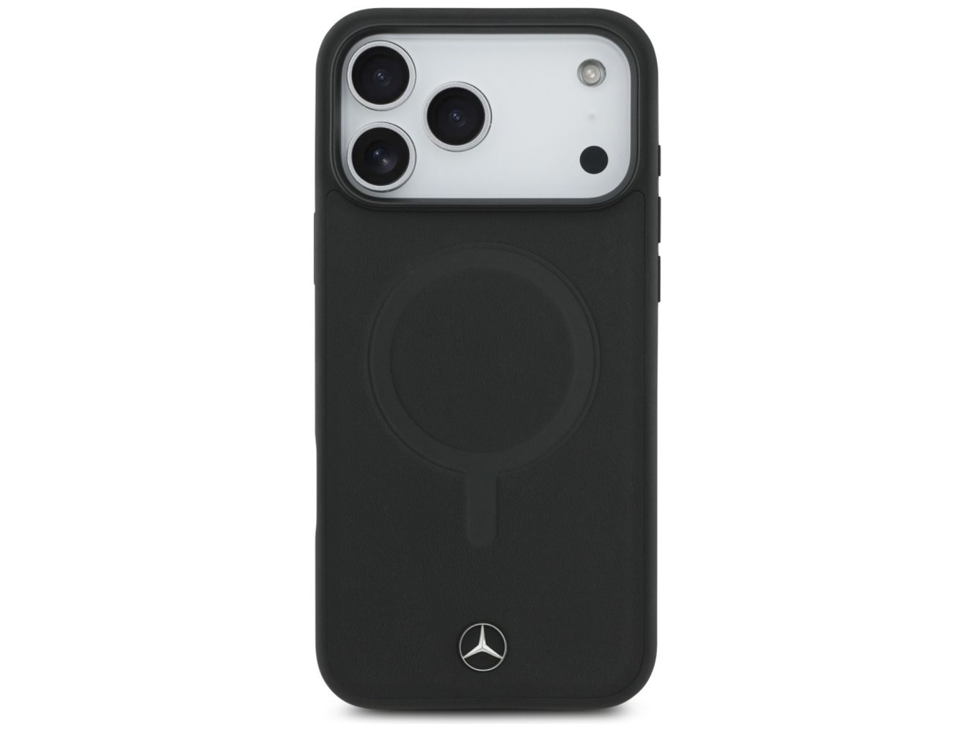 Capa MagSafe Mercedes em couro liso para iPhone 17 Pro Max - Preta
