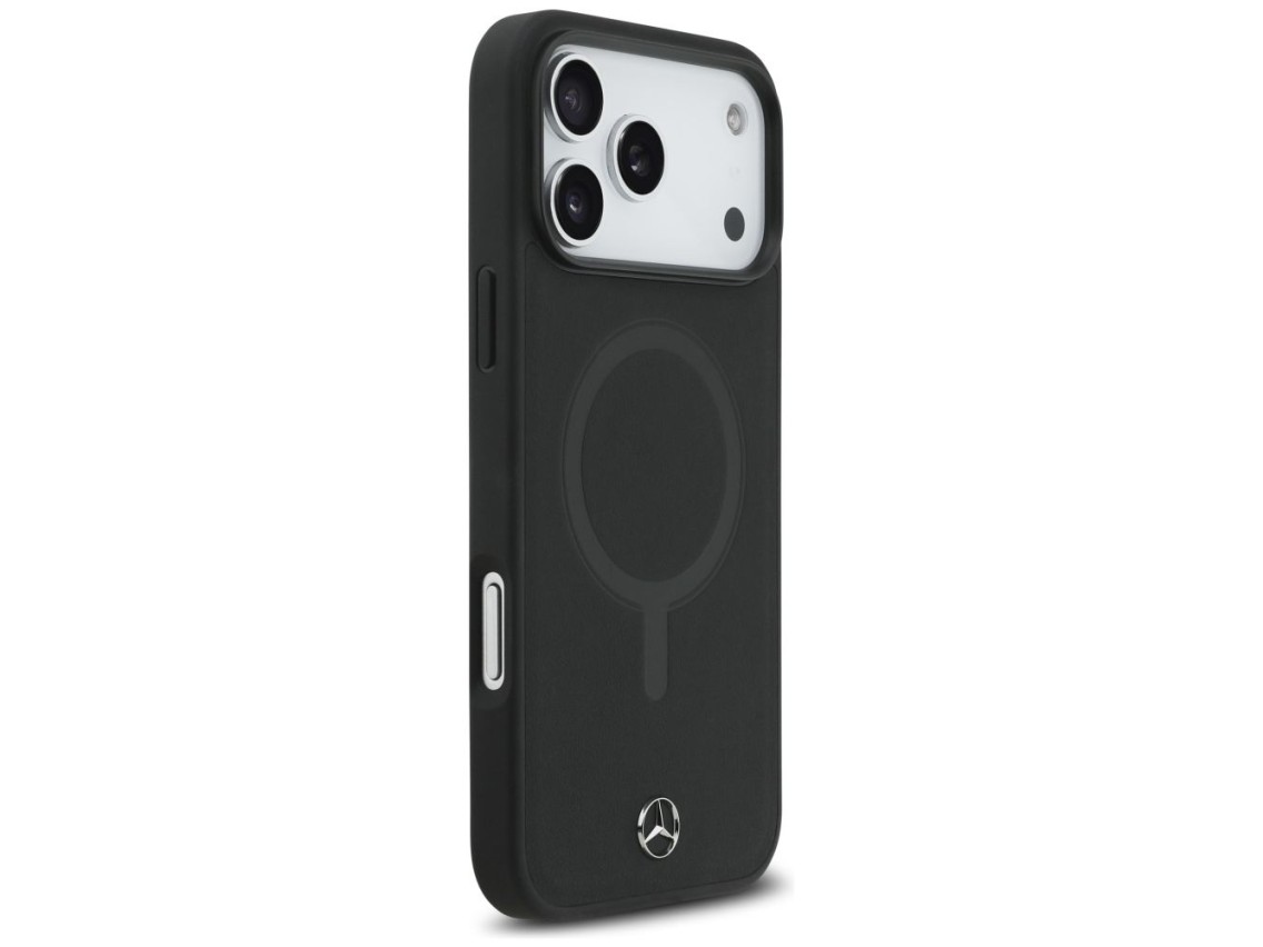 Capa MagSafe Mercedes em couro liso para iPhone 17 Pro Max - Preta