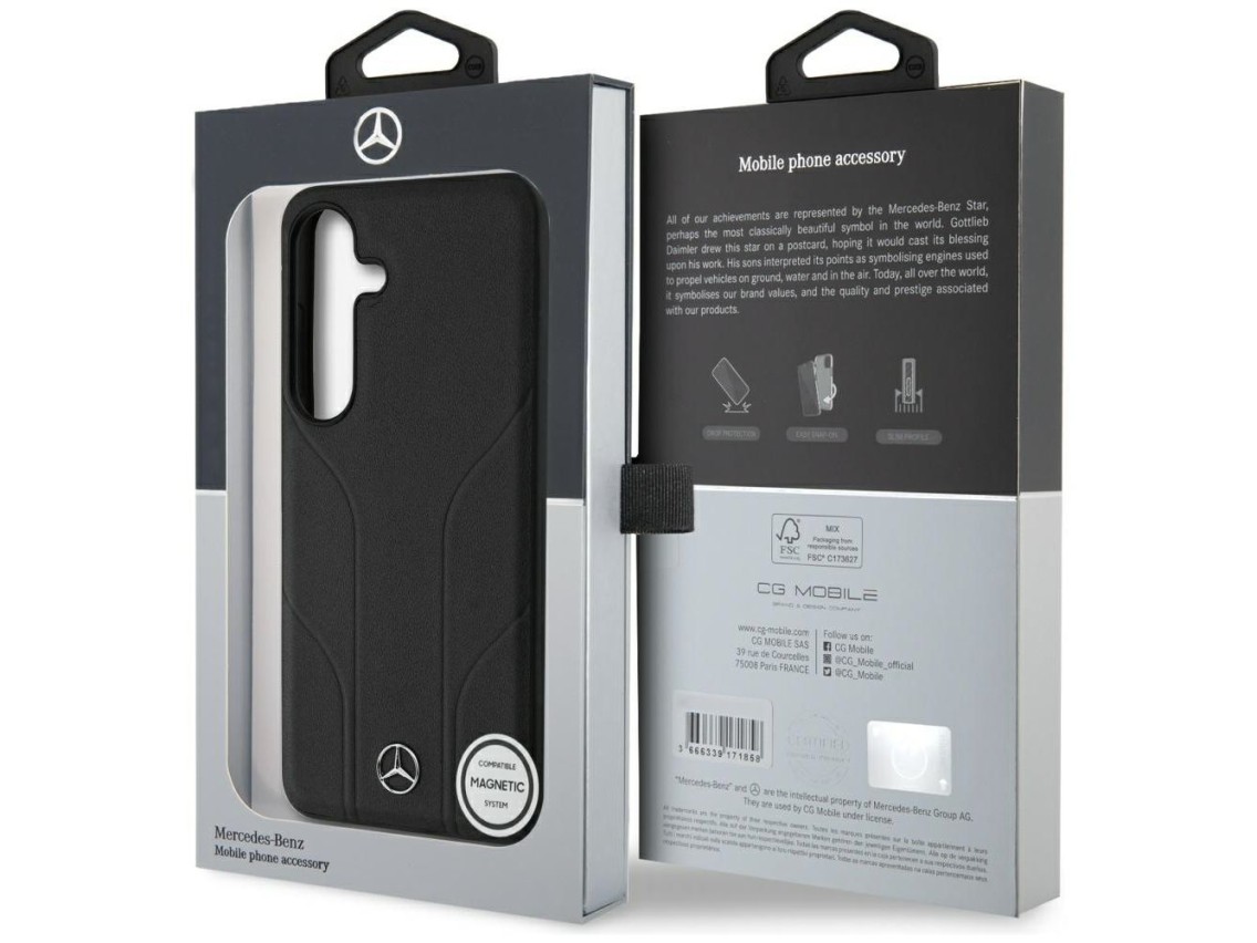 Mercedes Leather Debossed Lines MagSafe case for Samsung Galaxy S25+ - black