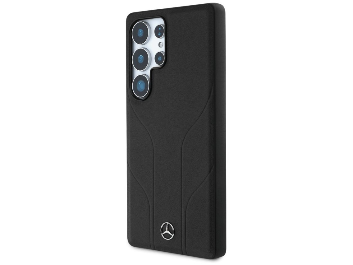 Capa MagSafe em couro com linhas em relevo da Mercedes para Samsung Galaxy S25 Ultra - preta