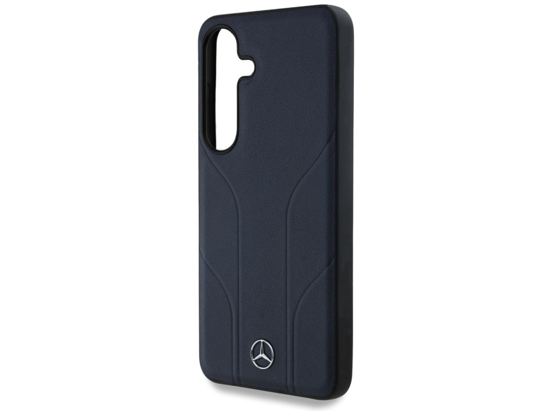 Capa MagSafe em couro com linhas em relevo da Mercedes para Samsung Galaxy S25 - Azul