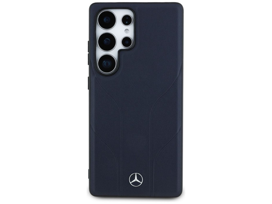 Capa MagSafe em couro com linhas em relevo da Mercedes para Samsung Galaxy S25 Ultra - Azul