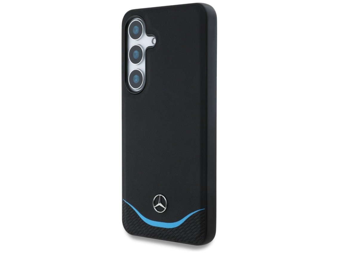 Mercedes Leather Contrasted Blue Horizontal Curve MagSafe Case for Samsung Galaxy S25 - Black