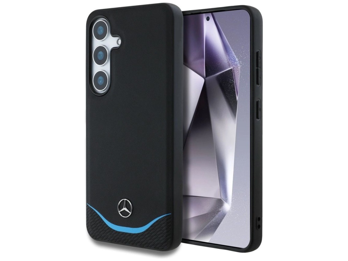 Mercedes Leather Contrasted Blue Horizontal Curve MagSafe Case for Samsung Galaxy S25 - Black